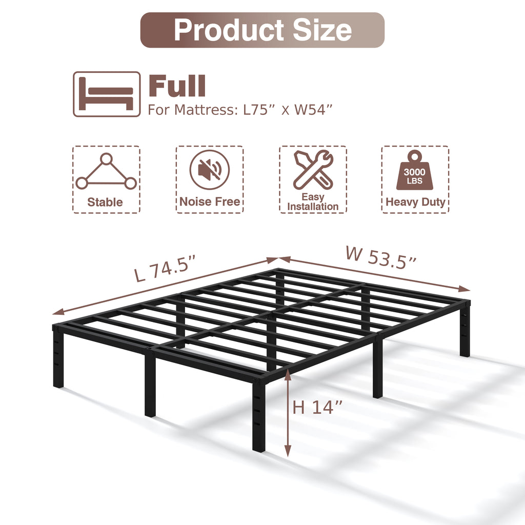 NULS 14 inch Full Bed Frame, Heavy Duty Metal Platform, No Box Spring Needed, Easy Assembly, Noise Free, Black