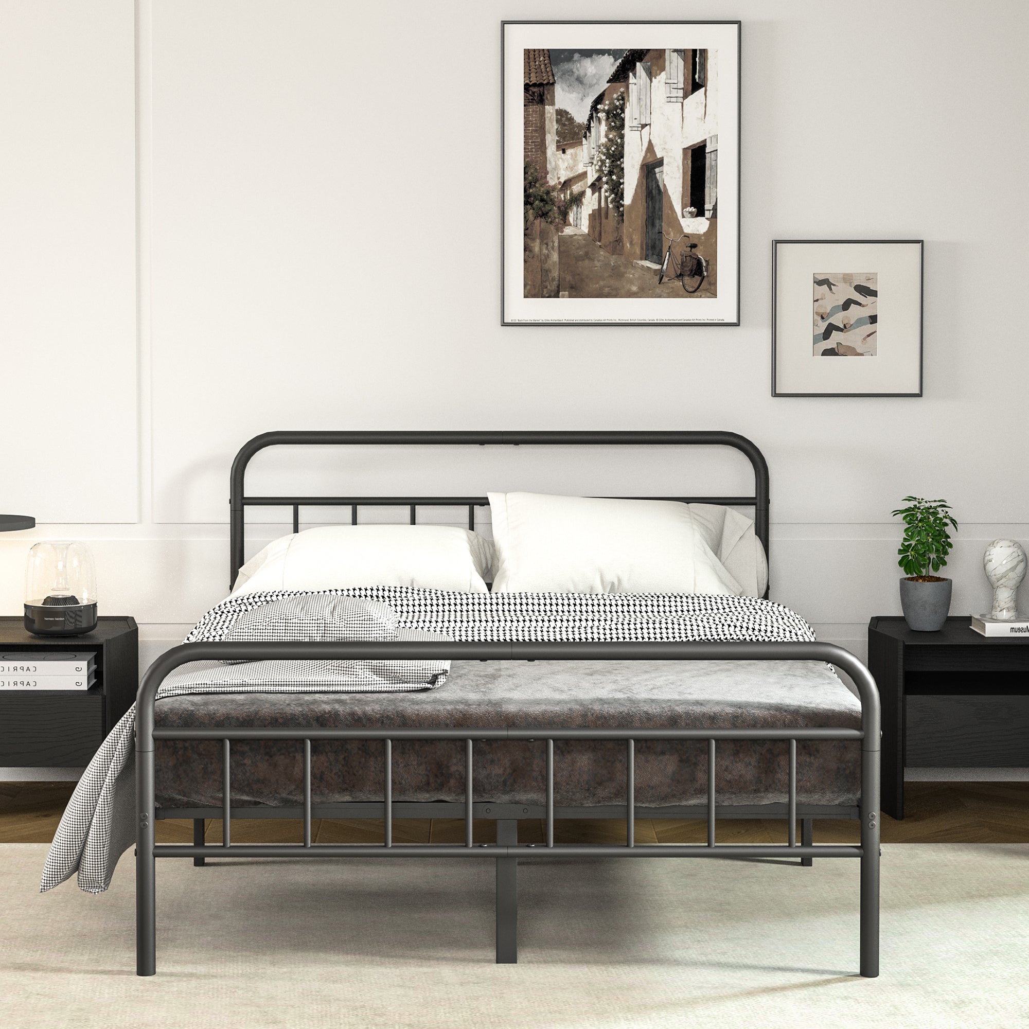NULS Queen Size Platform Bed Frame with Metal Headboard, Easy Assembly, No Box Spring Needed, Black