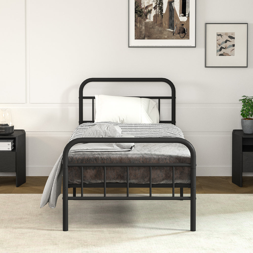NULS Twin Size Platform Bed Frame with Metal Headboard, Easy Assembly, No Box Spring Needed, Black