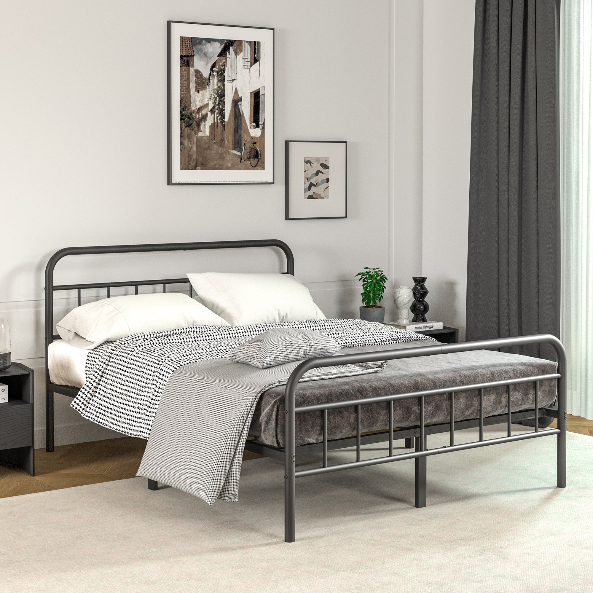NULS Queen Size Platform Bed Frame with Metal Headboard, Easy Assembly, No Box Spring Needed, Black
