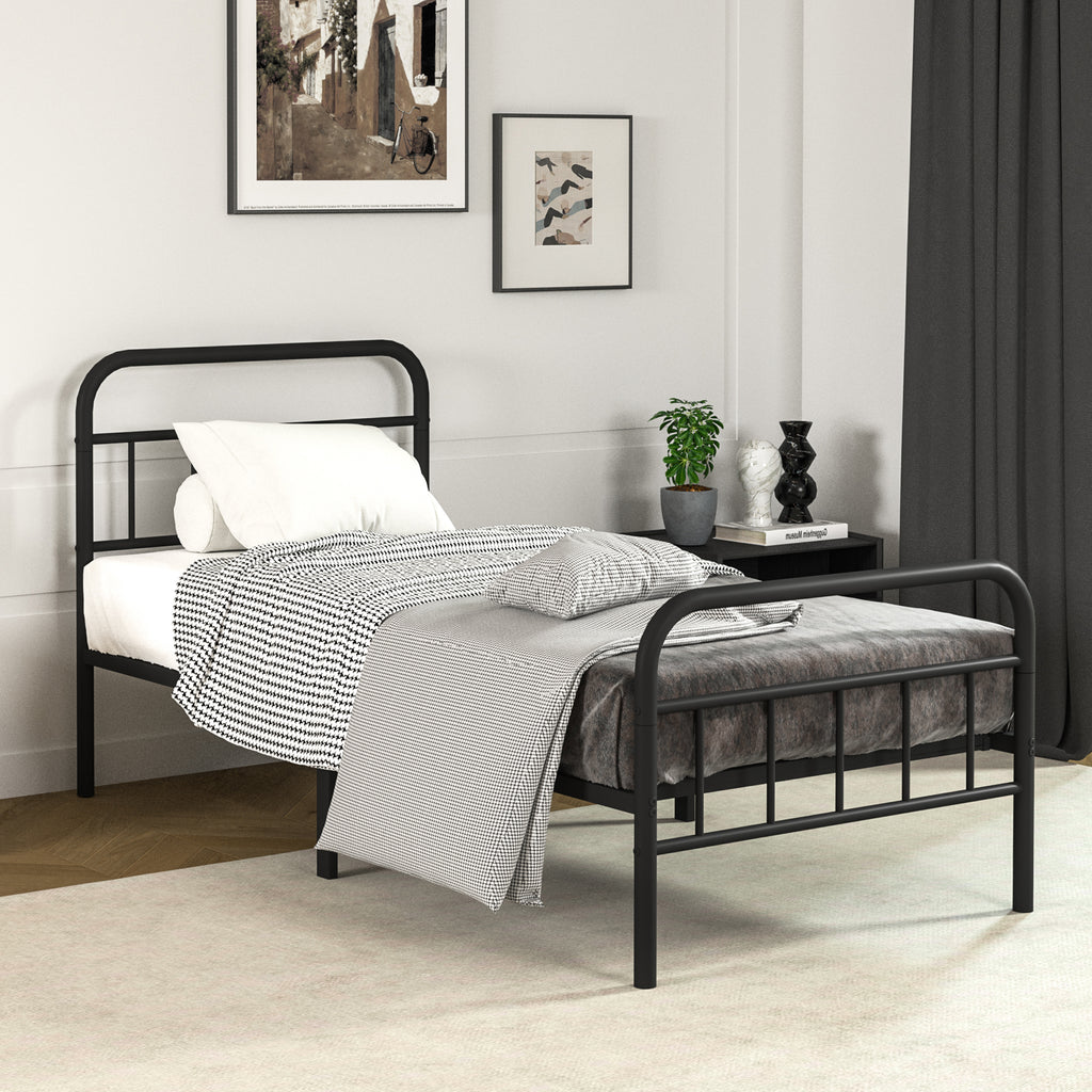 NULS Twin Size Platform Bed Frame with Metal Headboard, Easy Assembly, No Box Spring Needed, Black