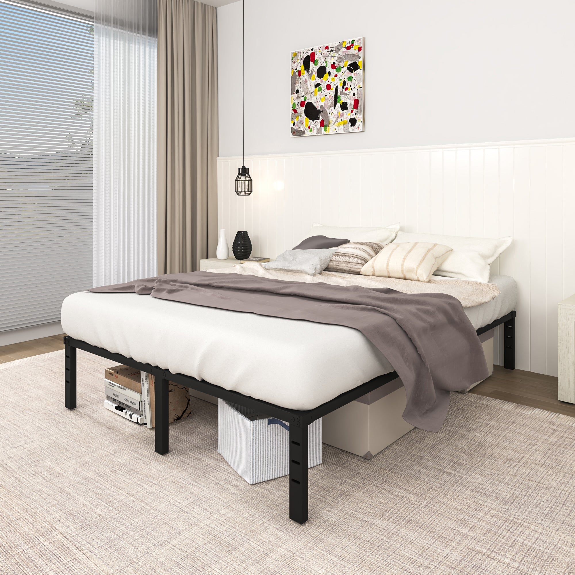 NULS 14 inch Queen Bed Frame, Heavy Duty Metal Platform, No Box Spring Needed, Easy Assembly, Noise Free, Black