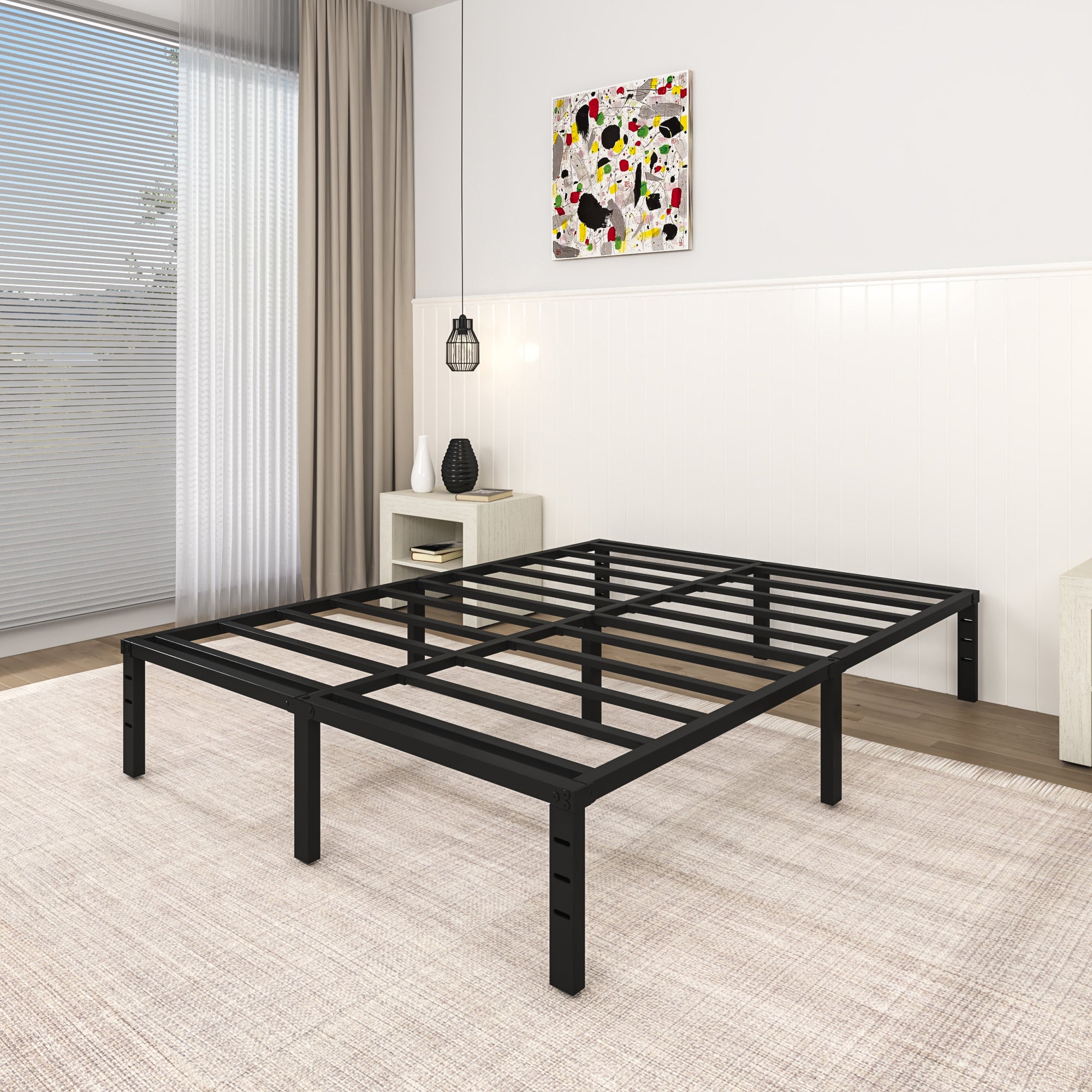 NULS 14 inch Queen Bed Frame, Heavy Duty Metal Platform, No Box Spring Needed, Easy Assembly, Noise Free, Black