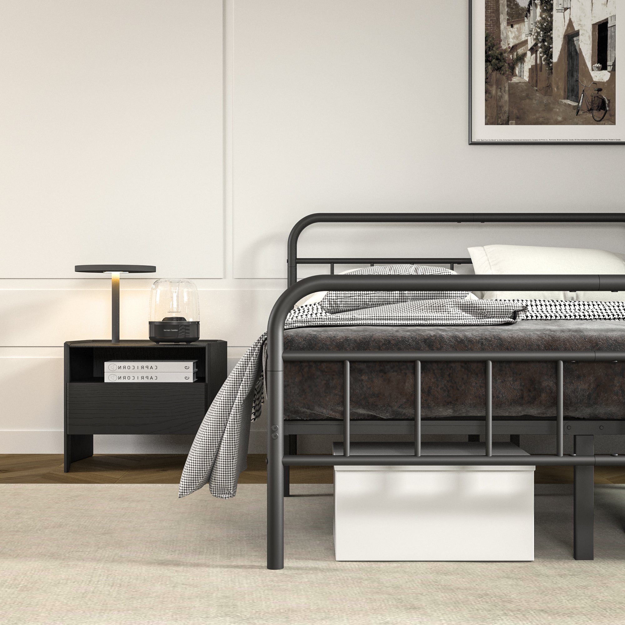 NULS Full Size Platform Bed Frame with Metal Headboard, Easy Assembly, No Box Spring Needed, Black