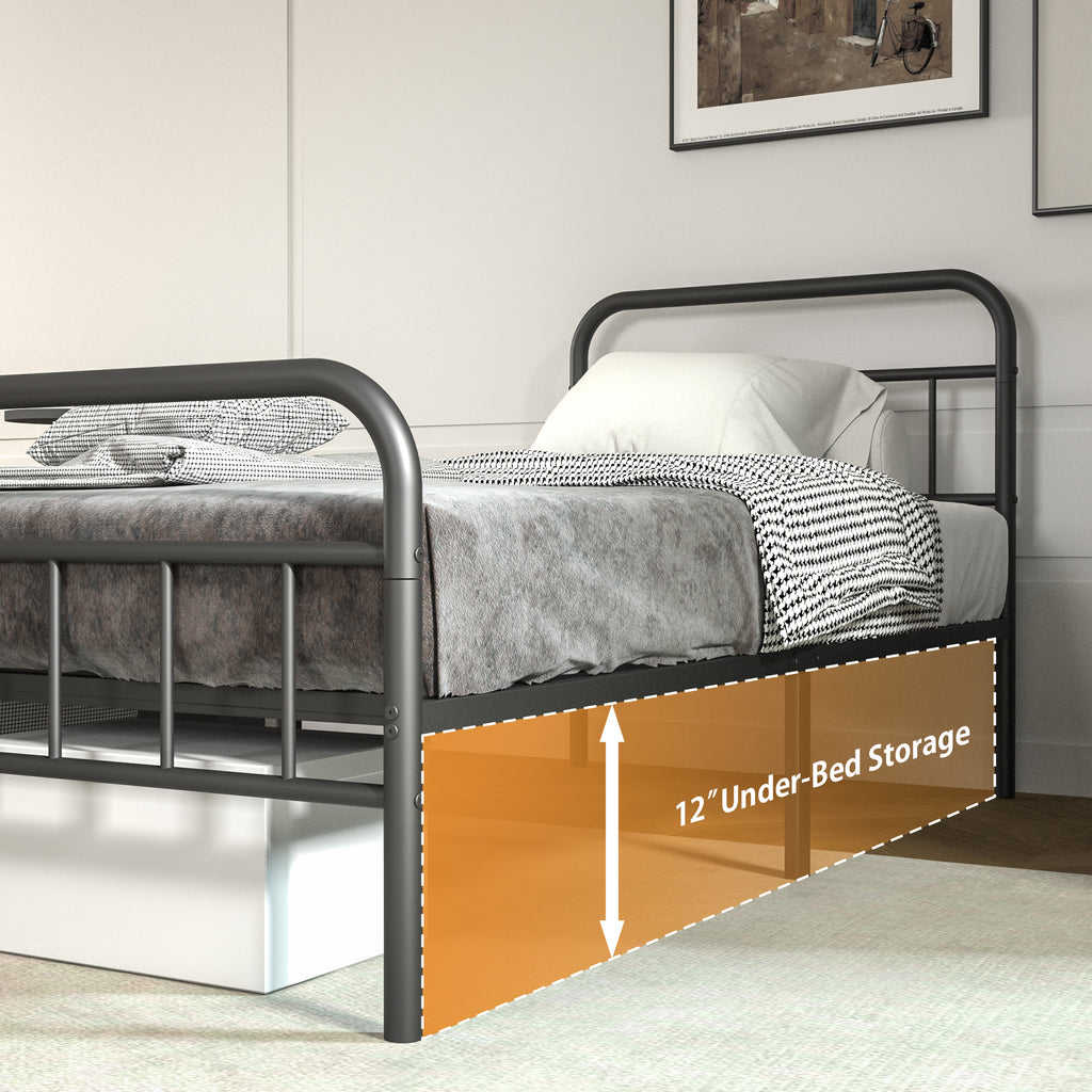 NULS Twin Size Platform Bed Frame with Metal Headboard, Easy Assembly, No Box Spring Needed, Black