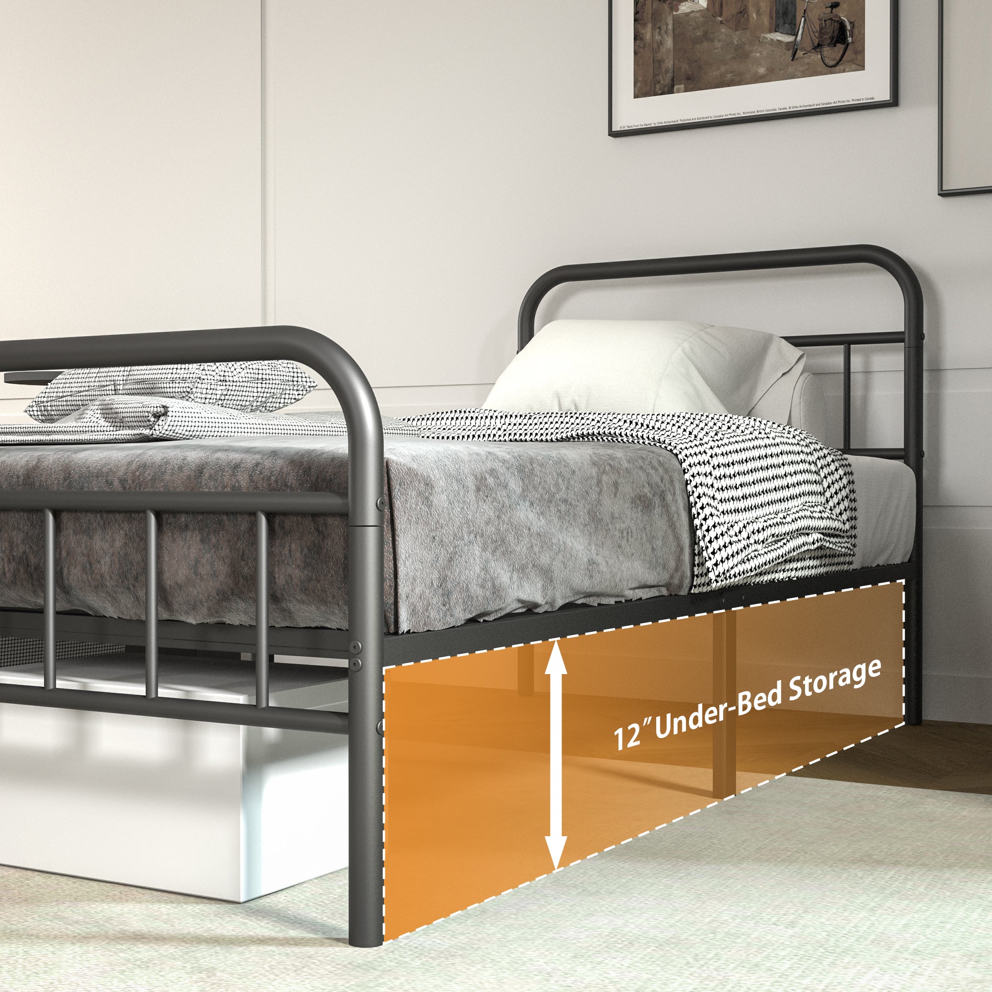 NULS Twin Size Platform Bed Frame with Metal Headboard, Easy Assembly, No Box Spring Needed, Black