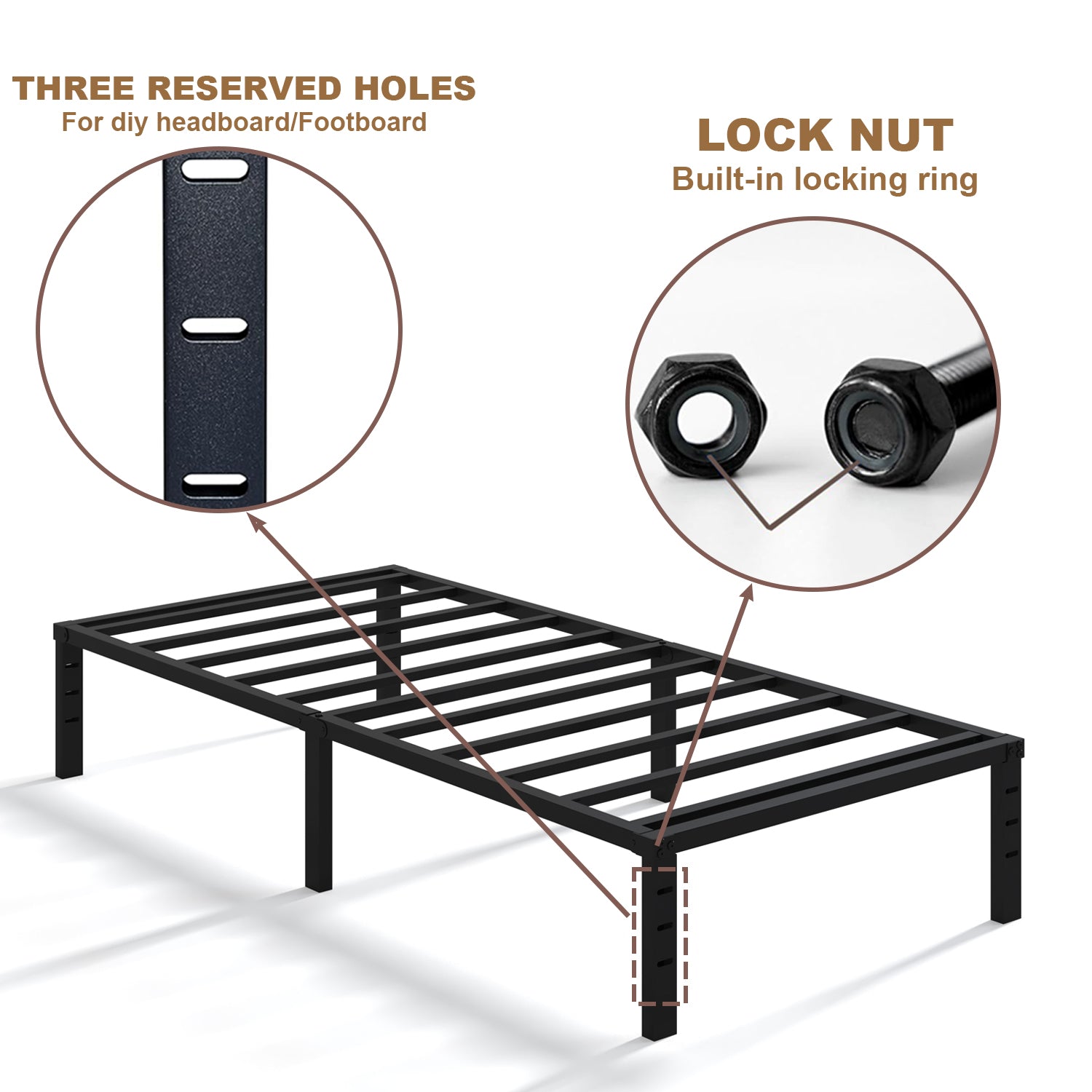 NULS 14 inch Twin Bed Frame, Heavy Duty Metal Platform, No Box Spring Needed, Easy Assembly, Noise Free, Black