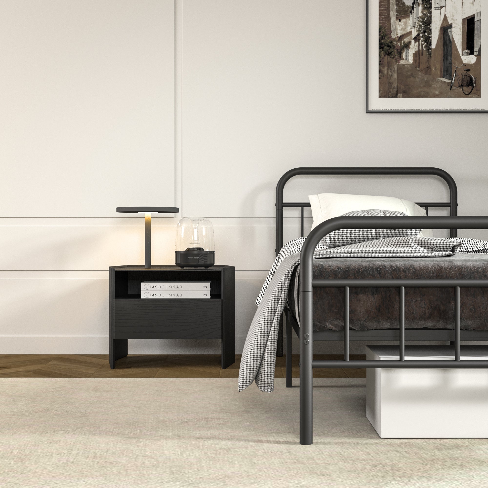 NULS Twin Size Platform Bed Frame with Metal Headboard, Easy Assembly, No Box Spring Needed, Black
