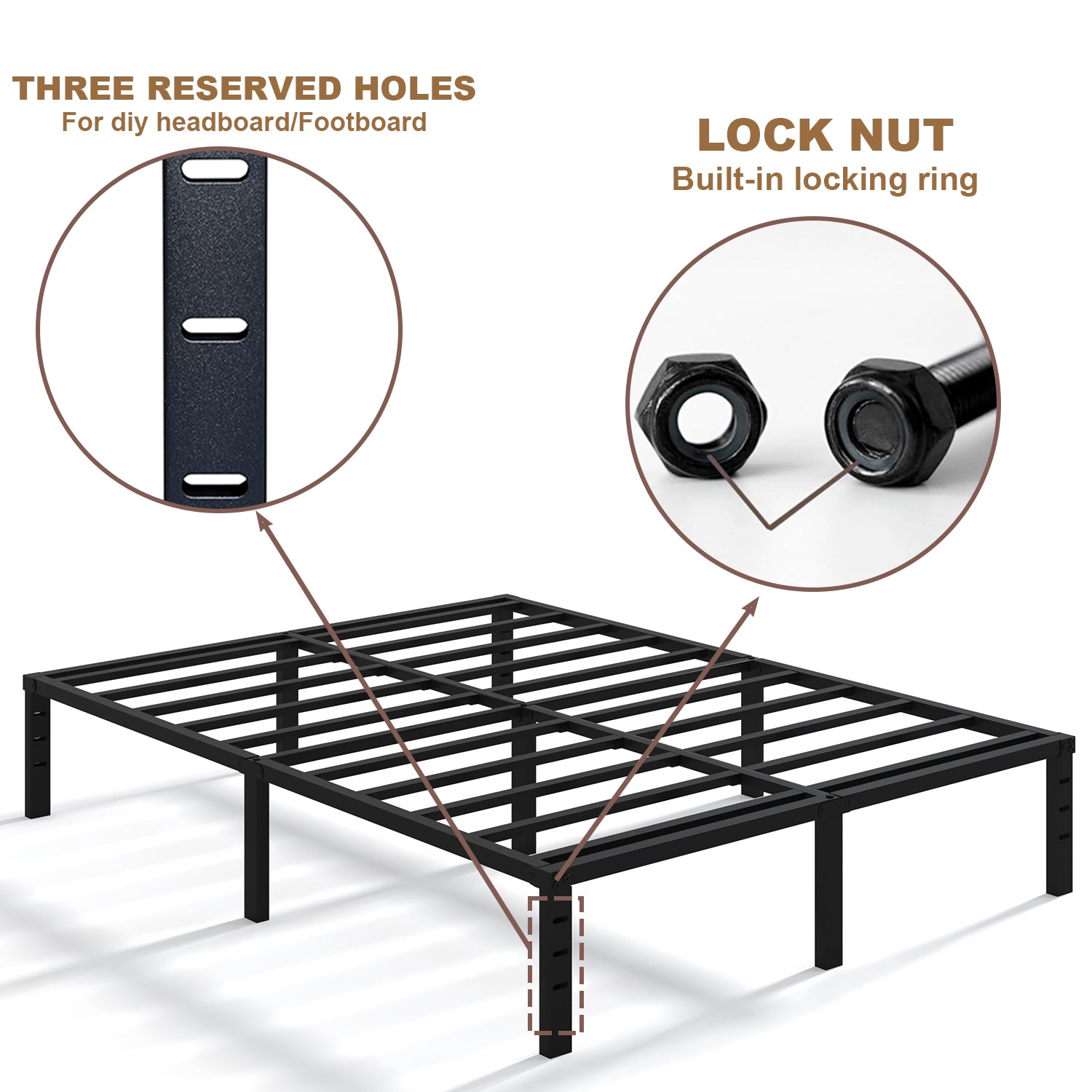 NULS 14 inch Queen Bed Frame, Heavy Duty Metal Platform, No Box Spring Needed, Easy Assembly, Noise Free, Black