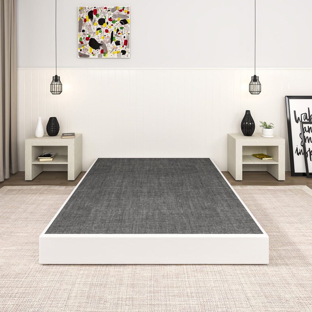 NULS 7 Inch Box Spring Queen Size Bed Base, Heavy Duty Metal Queen Mattress Foundation with Fabric Cover, Easy Assembly, Black
