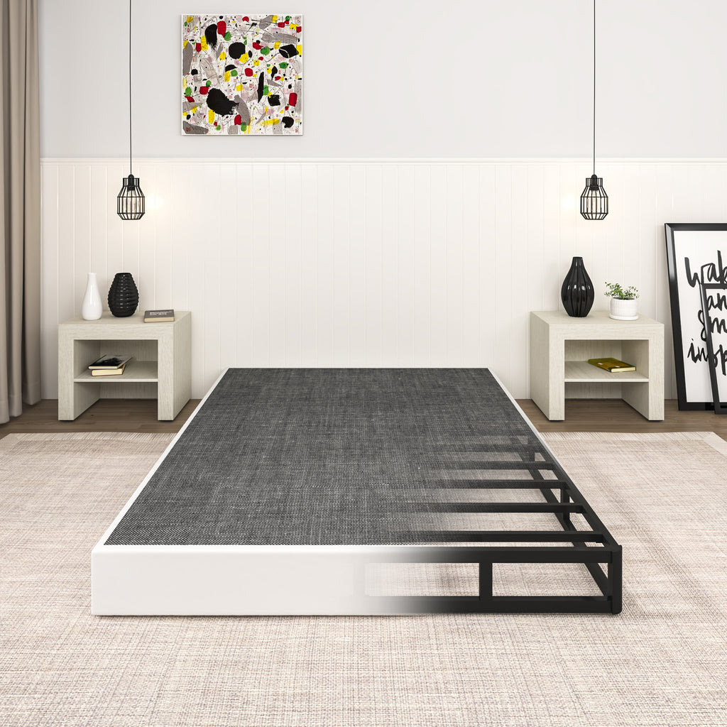 NULS 7 Inch Box Spring Queen Size Bed Base, Heavy Duty Metal Queen Mattress Foundation with Fabric Cover, Easy Assembly, Black