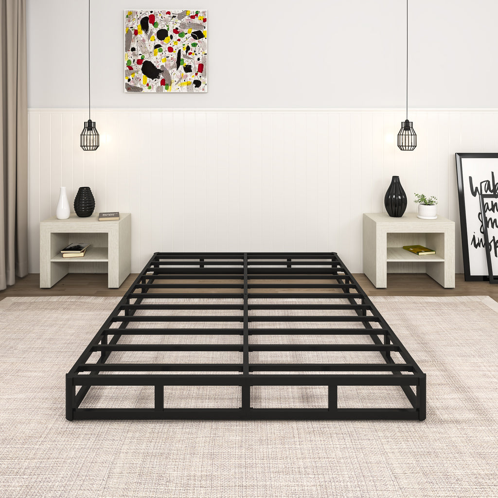 NULS 7 Inch Box Spring Queen Size Bed Base, Heavy Duty Metal Queen Mattress Foundation with Fabric Cover, Easy Assembly, Black