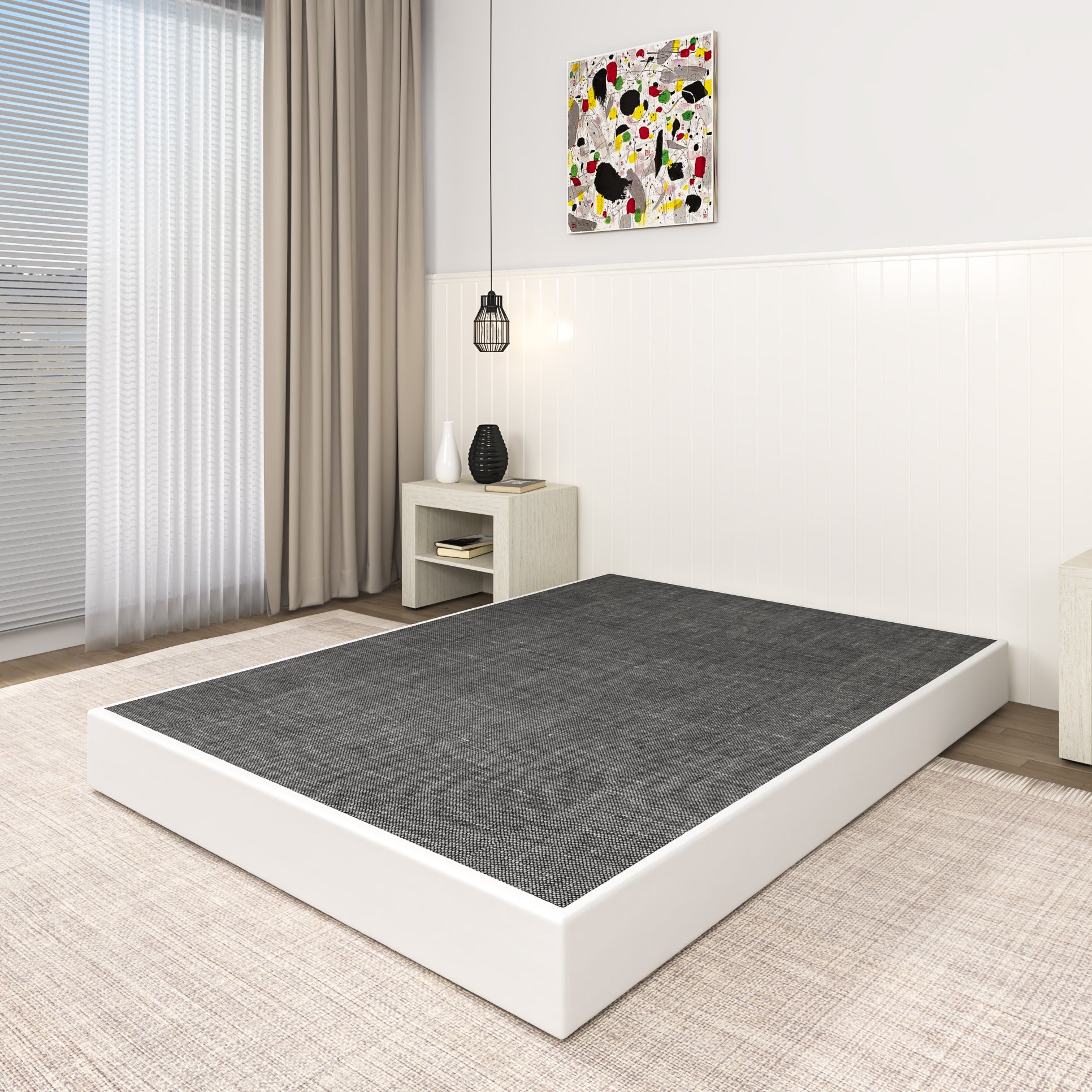 NULS 7 Inch Box Spring Queen Size Bed Base, Heavy Duty Metal Queen Mattress Foundation with Fabric Cover, Easy Assembly, Black
