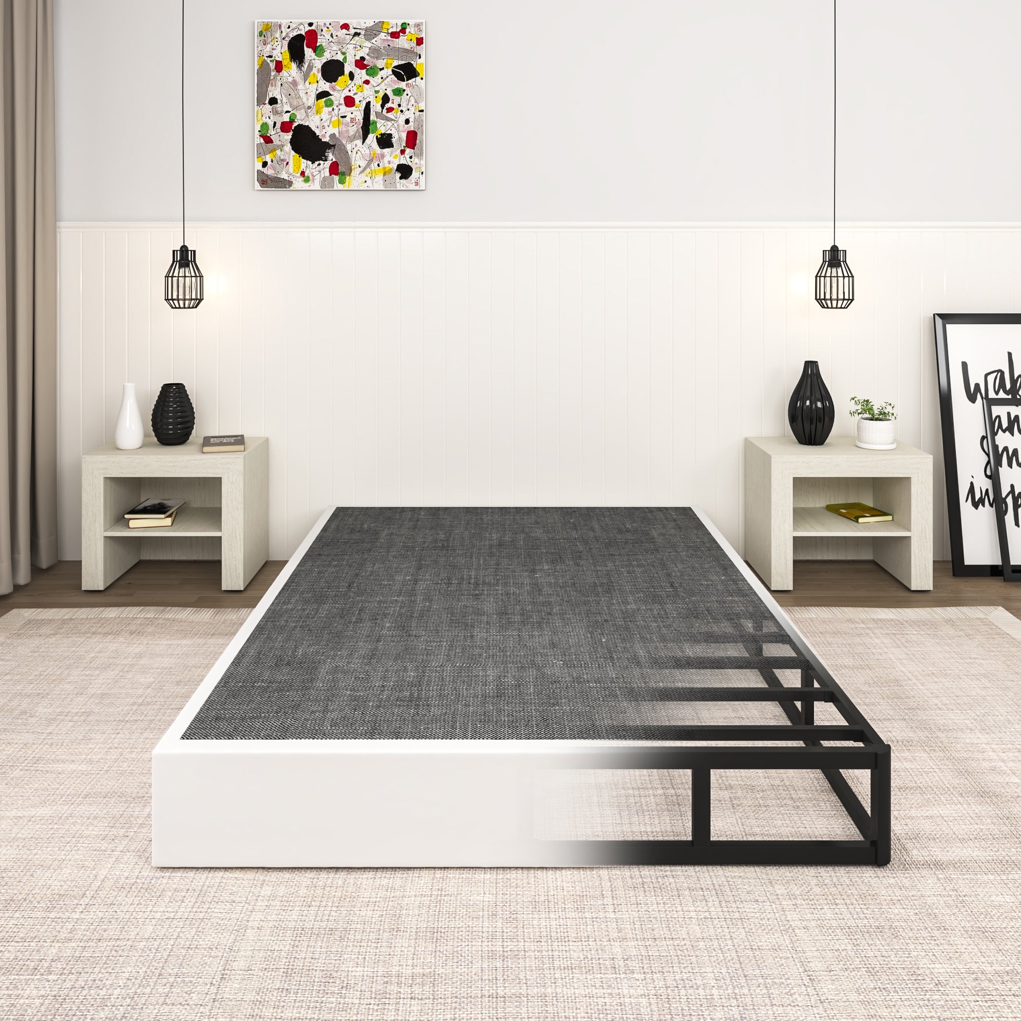 NULS Box Springs King Size 9 Inch, Heavy Duty Metal Frame Mattress Foundation with Easy Clean Cover, Noise Free, Easy Assembly