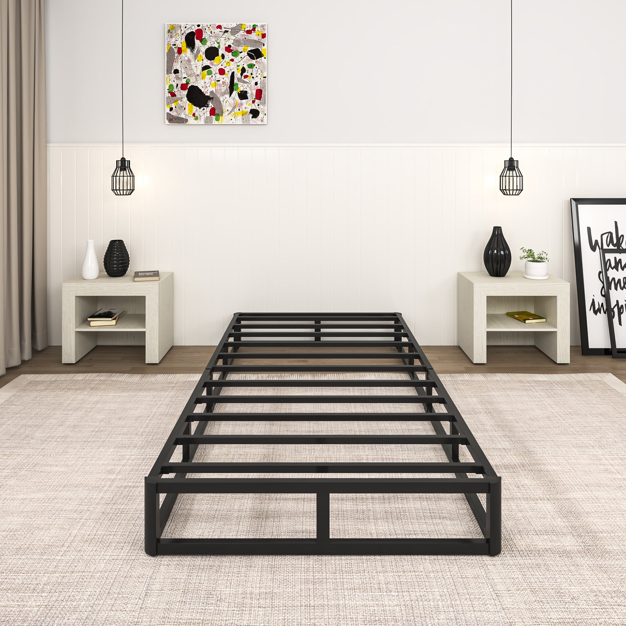 NULS Box Springs Twin 9 Inch, Heavy Duty Metal Frame Mattress Foundation with Easy Clean Cover, Noise Free, Easy Assembly
