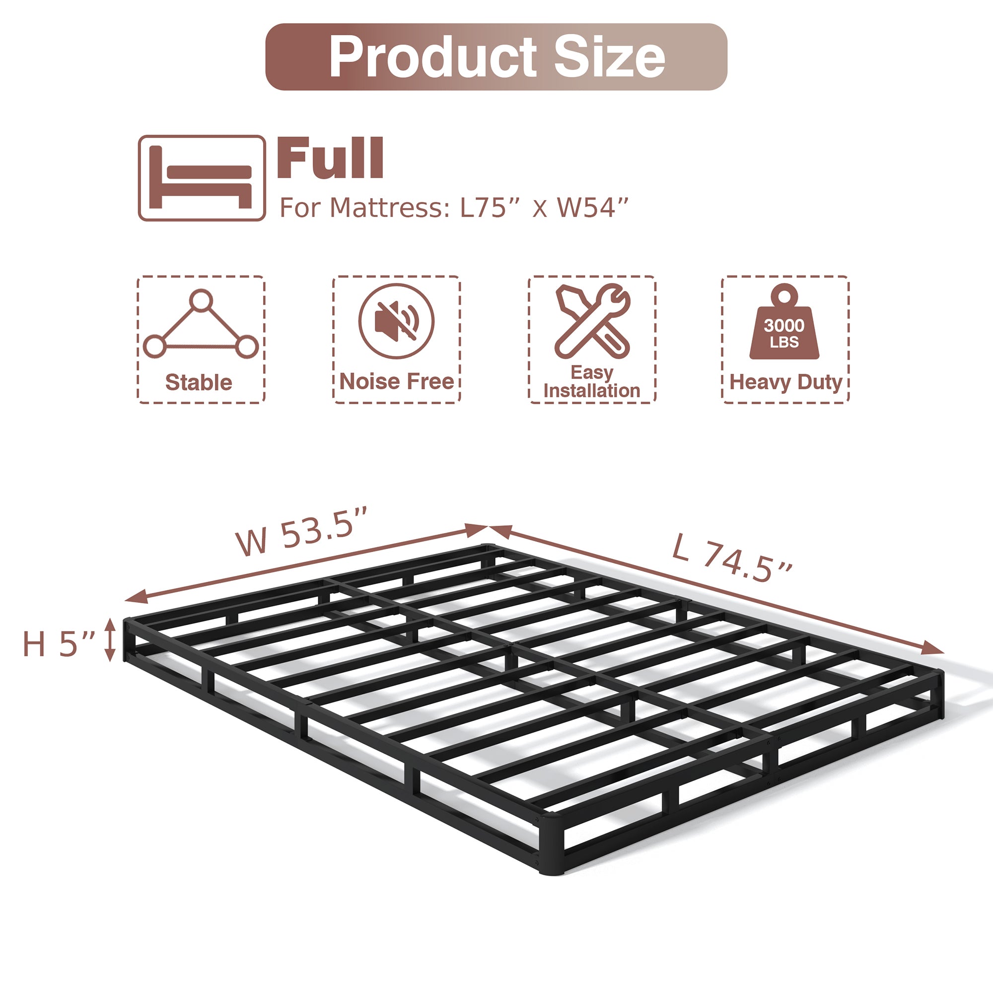 NULS 5" Metal Full Box Springs, Mattress Foundation, Heavy-Duty, Easy Assembly