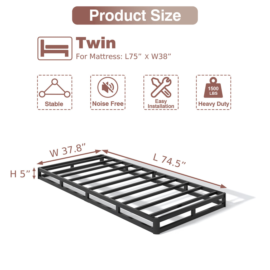 NULS Twin Box Springs 5 inch, Heavy Duty Metal Mattress Foundation with Cover, Easy Assembly